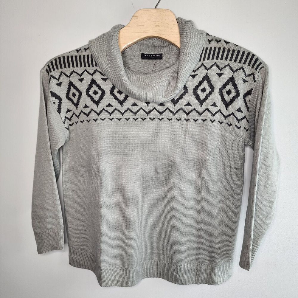 NWT Lane Bryant Womens 14 / 16 Gray Cowl Neck Ribbed Long Sleeve Sweater NEW‎